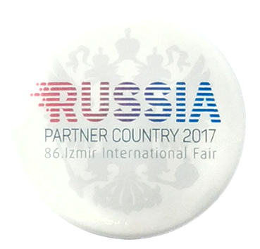 Значок закатной Russia корпоративный с логотипом Компании.