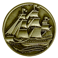 Значок Кораблик античная латунь/античное серебро корпоративный с логотипом Компании.